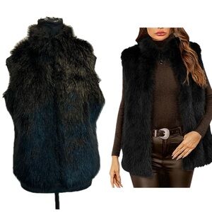 Holt Renfrew black faux fur vest high neck Sz S